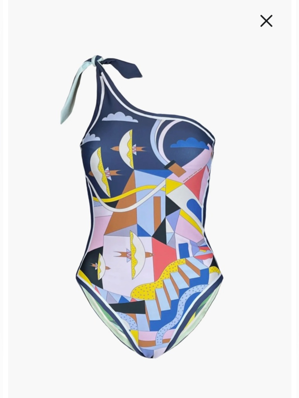 Jessie Zhao -One-Shoulder Multicolor Graphic Print One-Piece Swimsuit